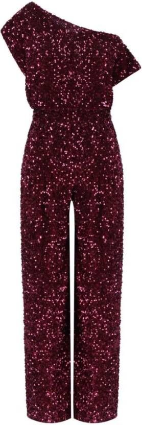 Elisabetta Franchi Bordeaux Paillet Jumpsuit met Boothalslijn