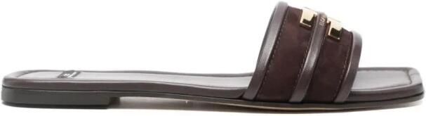 Elisabetta Franchi Leren Platte Sandaal met Logo Detail