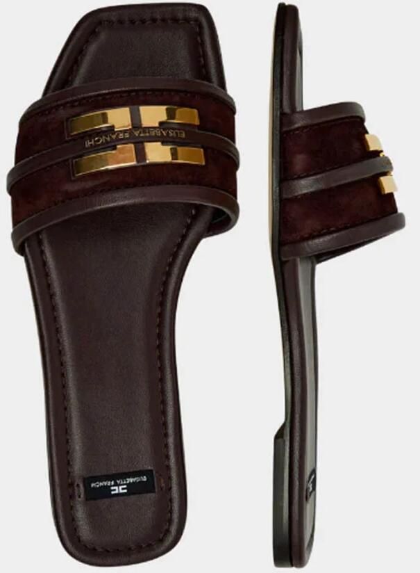 Elisabetta Franchi Leren Platte Sandaal met Logo Detail - Foto 2