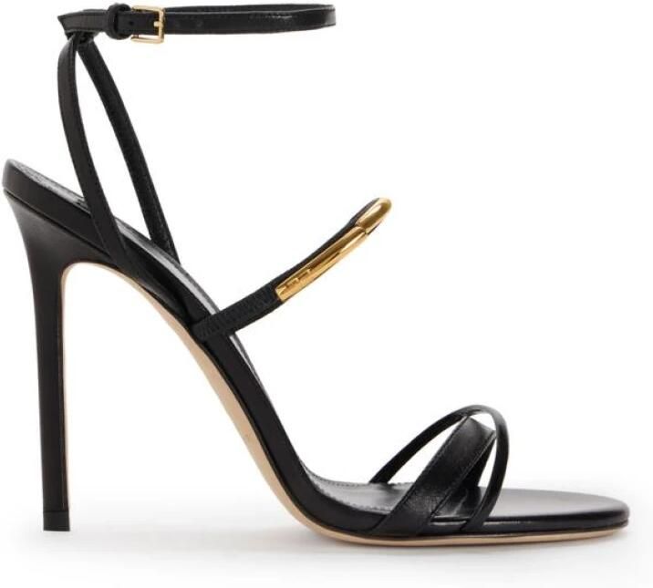 Elisabetta Franchi Leren Sandalen met Juweeldetail