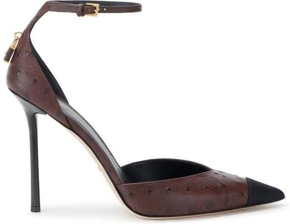 Elisabetta Franchi Sandalen met struisvogeltextuur en juweelhangslot