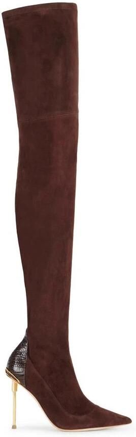 Elisabetta Franchi Suède leren laarzen met python-effect details - Foto 2