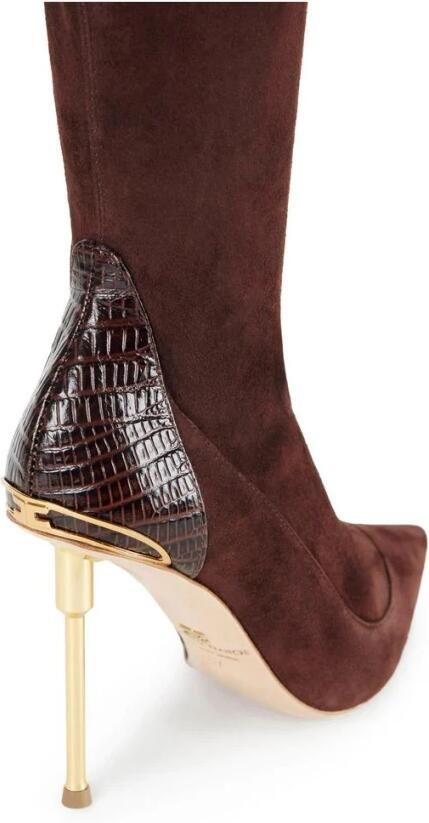 Elisabetta Franchi Suède leren laarzen met python-effect details