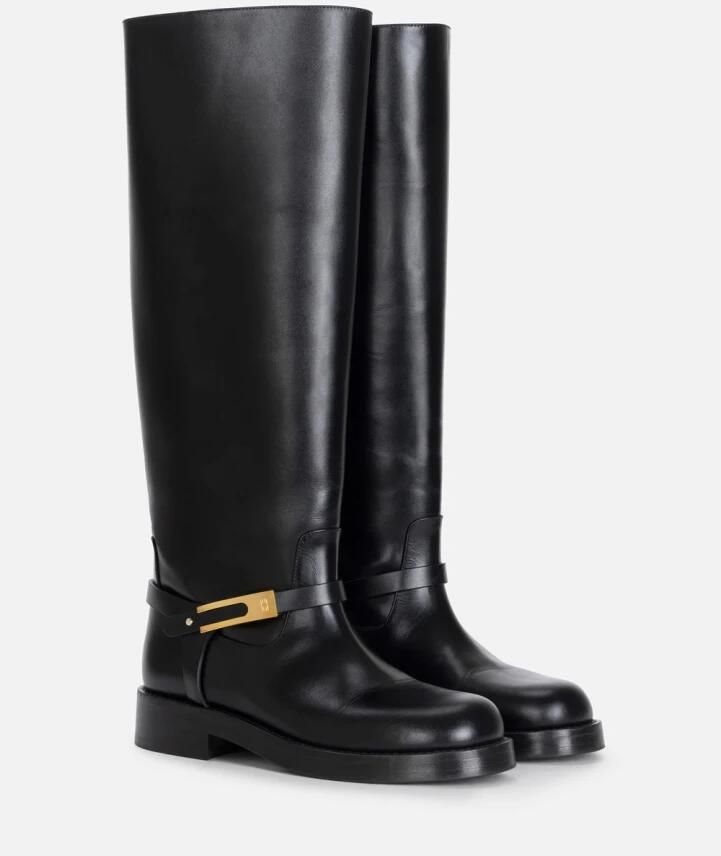 Elisabetta Franchi Zwarte leren laarzen met buisvormige schacht