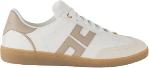 Elisabetta Franchi Ivoor Greige Leren Sneaker White Dames