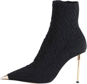 Elisabetta Franchi Jacquard Enkellaarsjes met Beeldhouwhak Zwart Dames