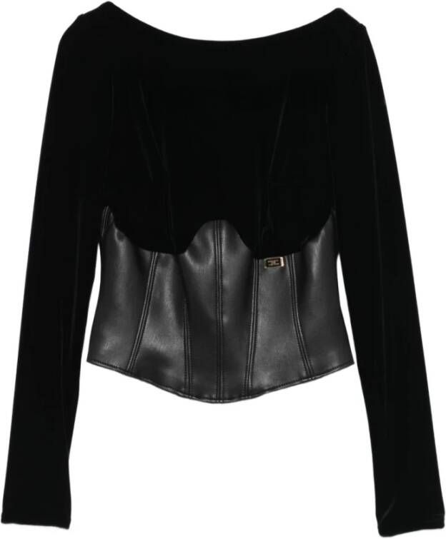 Elisabetta Franchi Zwart Fluweel Inzet Sweater Boothals Rits