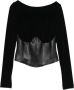 Elisabetta Franchi Zwart Fluweel Inzet Sweater Boothals Rits - Thumbnail 1