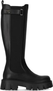 Elisabetta Franchi Zwarte Chunky Laars met Gouden Logodetail Zwart Dames