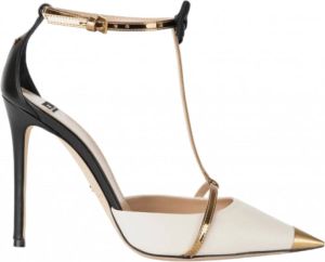 Elisabetta Franchi Zwarte Leren Enkelband Hakken Geel Dames