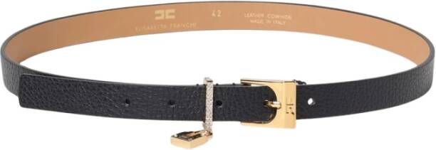 Elisabetta Franchi Zwarte leren riem met hangslotbedel