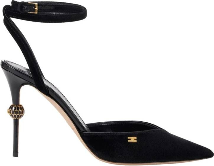Elisabetta Franchi Zwarte Leren Sandalen met Gouden Details