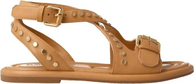 Elvio Zanon Beige Leren Sandaal met Gouden Studs
