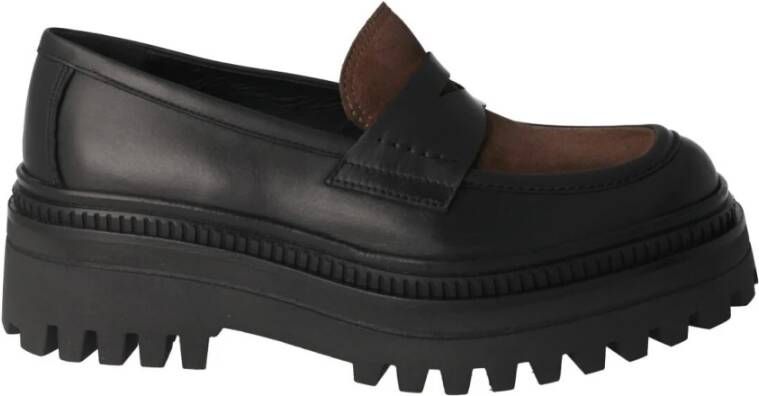 Elvio Zanon Dames Leren Loafer in Zwart Bruin Black Dames