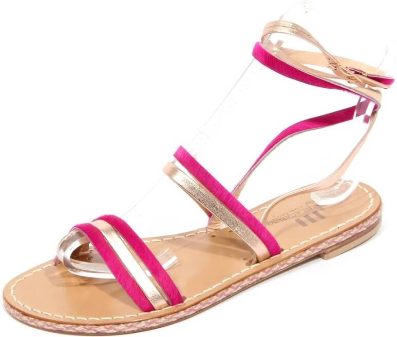 E uela Caruso Met de hand genagelde sandaal in fuchsia goud