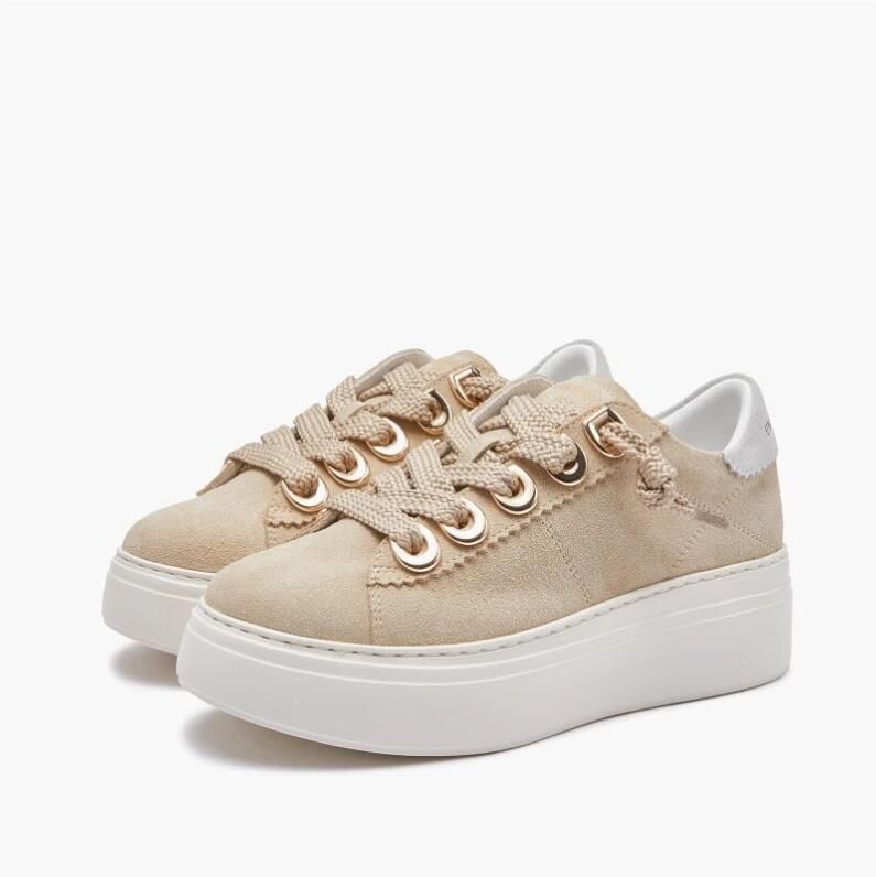 E uelle Vee Beige suède sneakers met oogjes