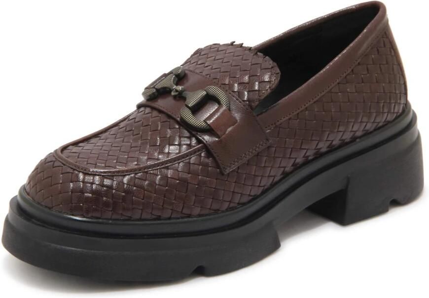 Emanuelle Vee Geweven Leren Bruine Loafer Model 442M - Foto 2