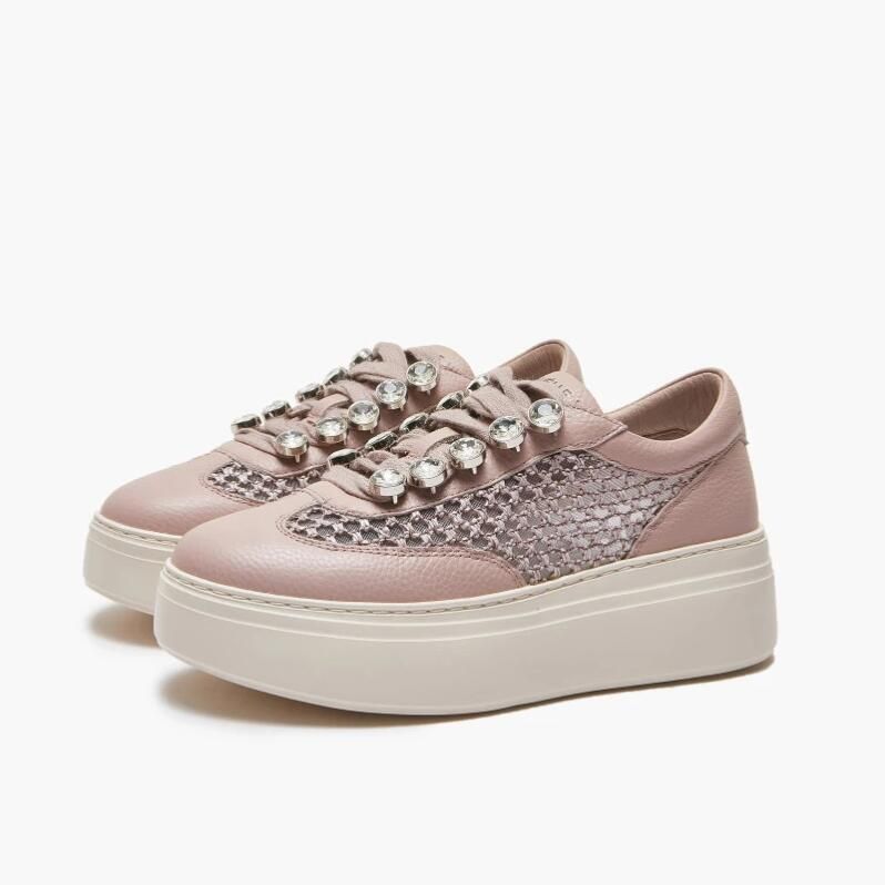 E uelle Vee Roze stoffen sneakers met strass detail