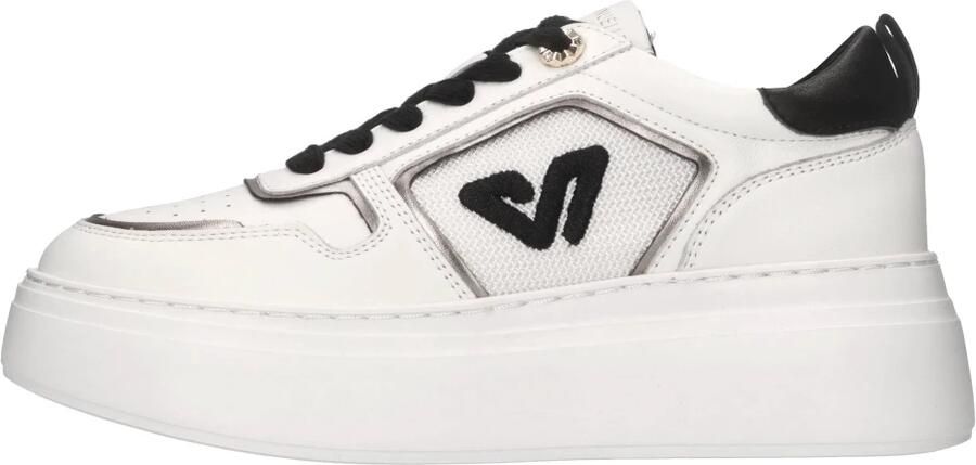 Emanuelle Vee Wit-Zwarte Leren en Stoffen Sneakers