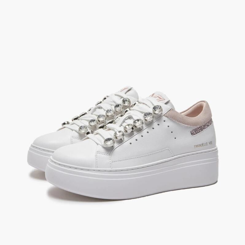 E uelle Vee Witte Roze Leren Sneakers met Strass