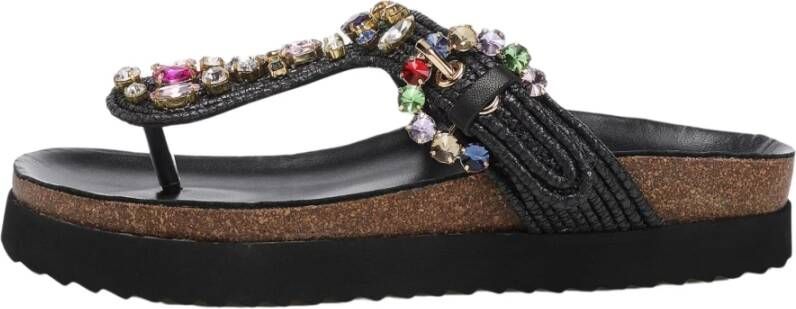 Emanuelle Vee Dames Rhinestone Flip Flops met Rubberen Zool Black Dames