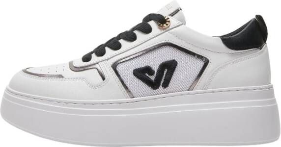 E uelle Vee Wit-Zwarte Leren en Stoffen Sneakers