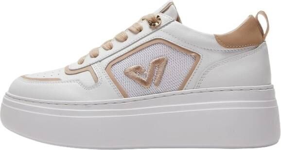 E uelle Vee Witte en beige leren sneakers