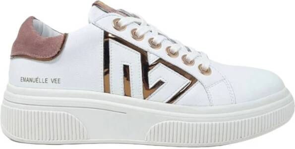 Emanuelle Vee Witte Leren Sneakers met Spiegelende Details White Dames