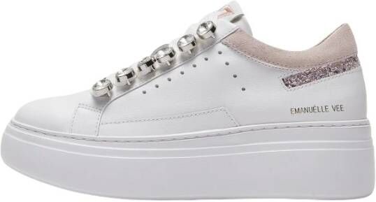 E uelle Vee Witte Roze Leren Sneakers met Strass - Foto 2
