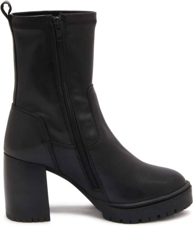 E uelle Vee Zwarte Stretch Enkellaarzen 8cm Hak