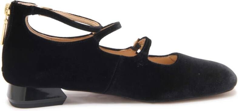 E uelle Vee Zwarte Velvet Mary Jane Ballerina Schoenen
