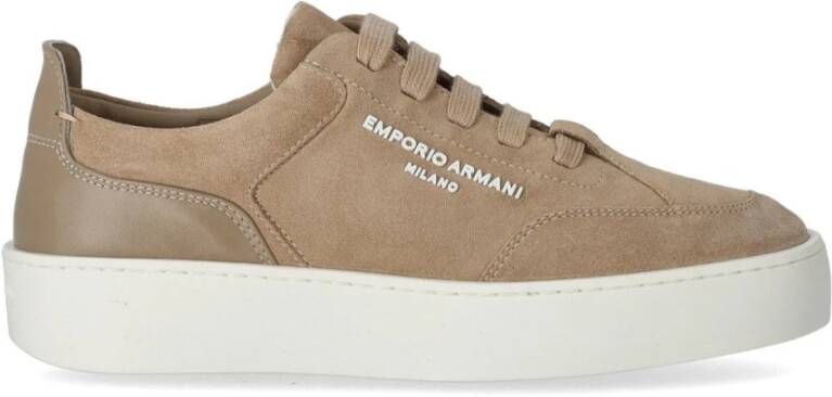 Emporio Armani Beige Suède Sneaker met Rubberen Logo Beige Dames