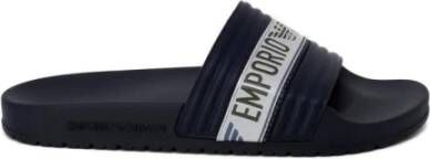Emporio Armani Blauwe Bedrukte Slippers voor Mannen Blue Heren