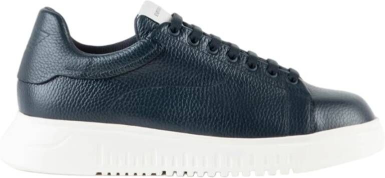 Emporio Armani Gehamerde leren herensneakers Blue Heren