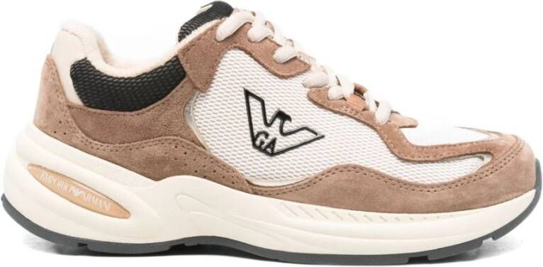 Emporio Ar i Bruine Sneakers met Mesh en Suède