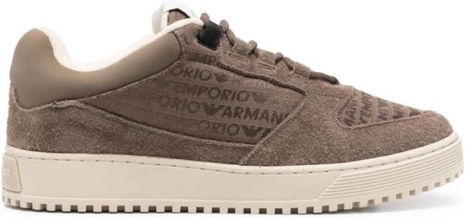 Emporio Ar i Bruine Sneakers Veters Rubberen Zool Gewatteerd