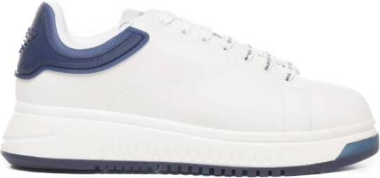 Emporio Armani Wit Blauw Leren Sneakers Vetersluiting White Heren
