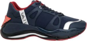 Emporio Armani Dames Sneakers van Leer Navy+Navy+Silver Blauw Dames