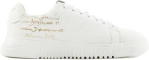 Emporio Armani Dames Sneakers van Leer Wit+Licht Goud Wit Dames