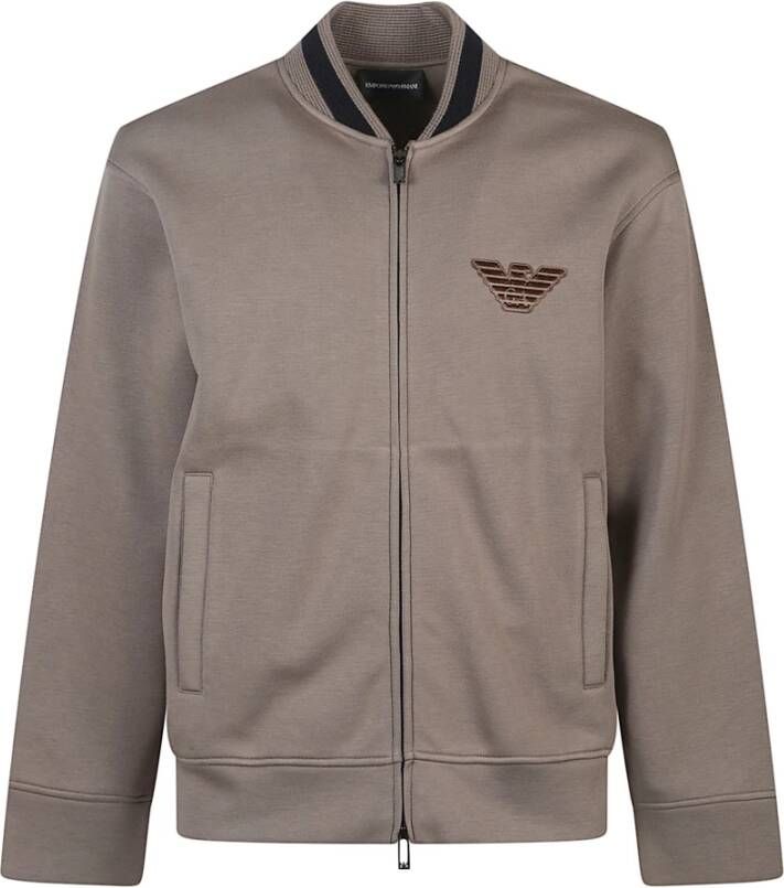Emporio Ar i Double-jersey Sweatshirt met rits bomberkraag en adelaarspatch