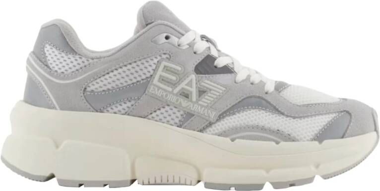 Emporio Ar i EA7 Crème Sneakers Mesh Suède Reflecterende Details