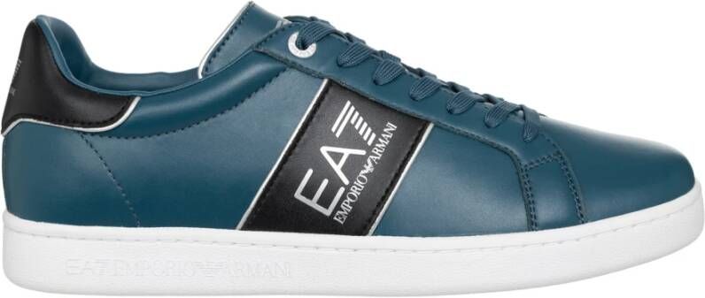 Emporio Armani EA7 Heren Leren Sneakers Met Patroon Blue Heren