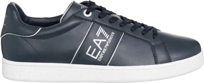 Emporio Armani EA7 Leren Sneakers met Vetersluiting Blue Heren