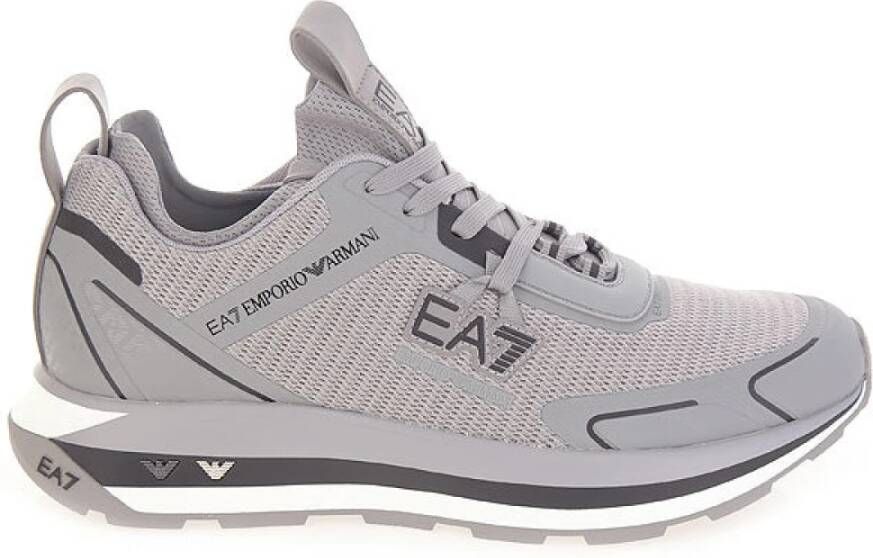 Emporio Armani EA7 Lichtgrijze Vetersneakers met Metalen Adelaars Gray Heren