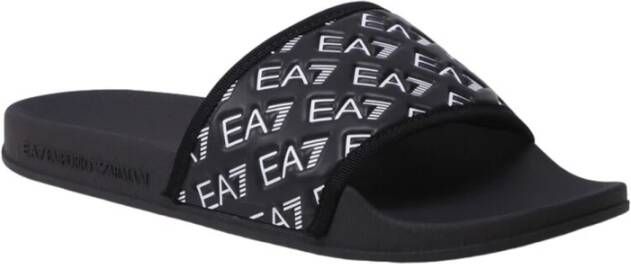 Emporio Ar i EA7 All Over Print Slides Black- Black