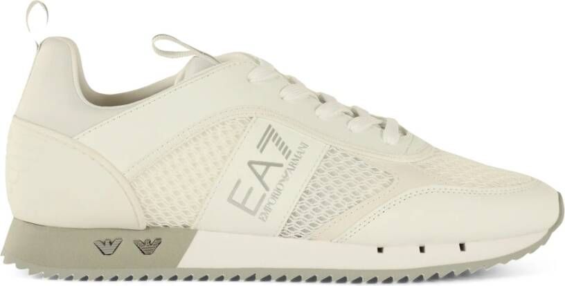 Emporio Armani EA7 Logo Print Sneakers van Eco Leer en Stof White Heren