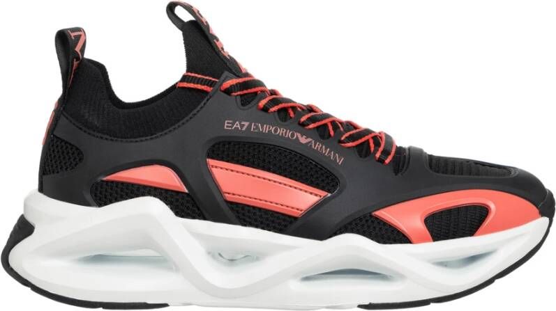 Emporio Armani EA7 Zwarte en rode sneaker met mesh en thermoplastische inzetstukken Black Heren