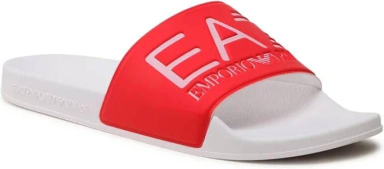 Emporio Armani EA7 Rode PVC Logo Muiltjes Platte Schoenen Red Heren