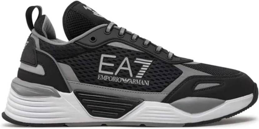 Emporio Armani EA7 Zwarte Sneakers Gedrukt Logo Ronde Neus Black Heren