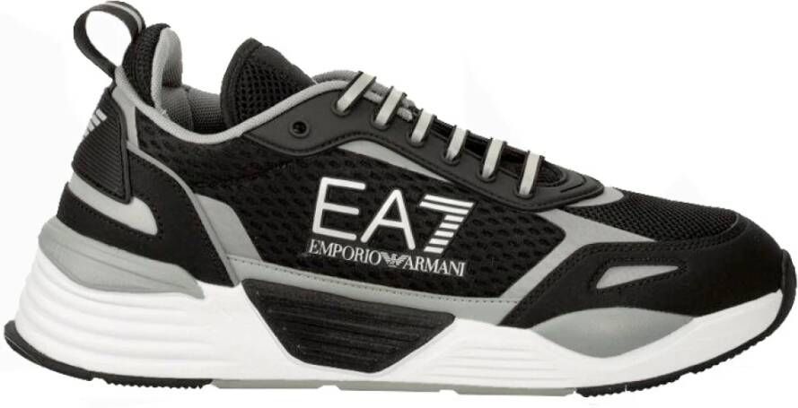 Emporio Armani EA7 Zwarte Sneakers Gedrukt Logo Ronde Neus Black Heren